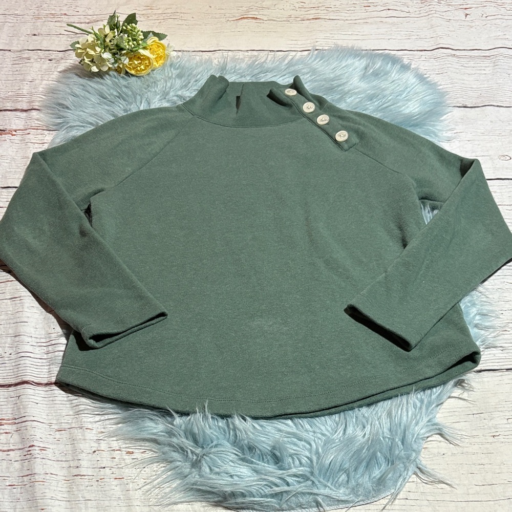 J. Crew Factory Wide Button-collar Pullover Sweatshirt Green sz S